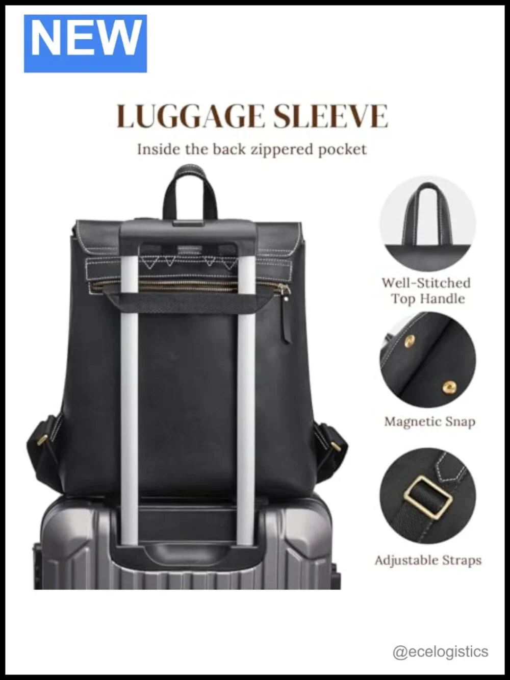 Genuine Leather Flapover Backpack Purse Women Adjustable Straps Travel Daypack